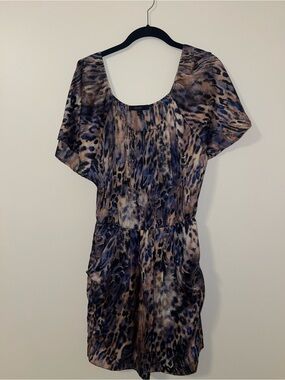 Eclair Printed Mini Dress in Brown and Blue